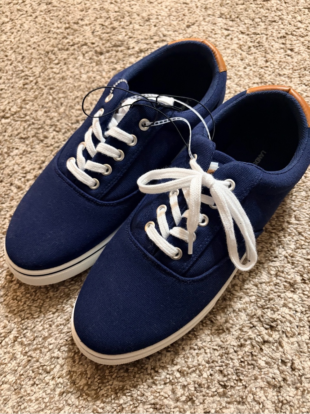 Lands' End Navy Canvas Lace-Up Sneakers with White Laces